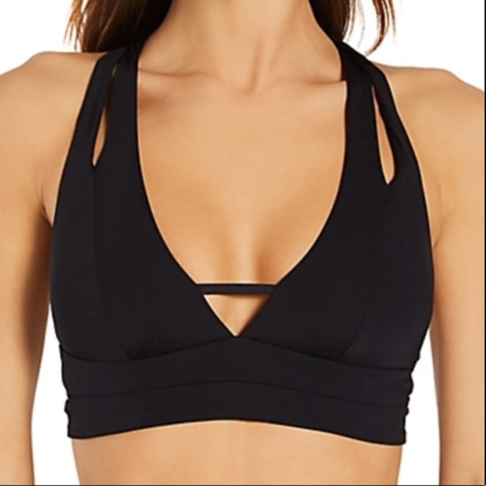 Becca Color Code Split Strap Halter Swim Top 853617 Sz S Black